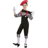 Costume de mime avec bretelles rouges pour filles