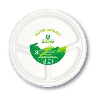 Assiettes rondes de 22 cm en carton biodégradable avec 3 compartiments - 3 pcs.
