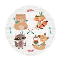 Assiettes Teepee avec animaux 18 cm - 8 pcs.
