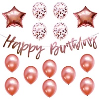 Ensemble de ballons Happy Birthday or rose - Monkey Business - 17 unités