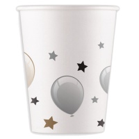 200 ml Happy Birthday Golden Cups avec ballons - 8 unités