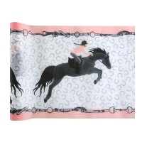 Chemin de table rose avec motif de chevaux - 5 m