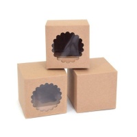 Boîte à cupcakes kraft pour 1 cupcake - 9 x 9 x 9 x 9 cm - Maison de Marie - 3 pcs.