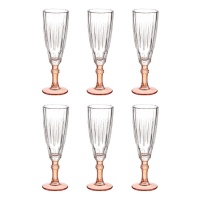 Verre à champagne de 170 ml avec base de couleur saumon - 6 pièces.