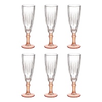 Verre à champagne de 170 ml avec base de couleur saumon - 6 pièces.