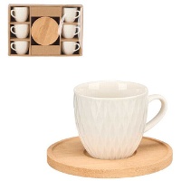 Mug 90 ml en forme de diamant avec assiette en bambou - 6 services