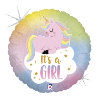 Ballon rond licorne It's a Girl 46 cm - Grabo