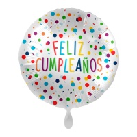 Ballon multicolore Happy Birthday à pois 43 cm