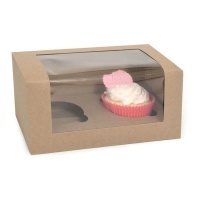 Boîte à cupcakes couleur kraft pour 2 cupcakes 18,5 x 9,5 x 9 cm - Maison de Marie - 3 pcs.