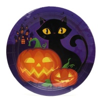 Assiette Halloween citrouille et chat 22 cm - 6 pièces