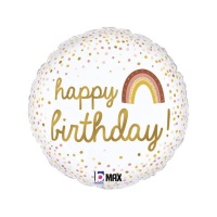 Ballon blanc arc-en-ciel Happy Birthday 46 cm - Grabo