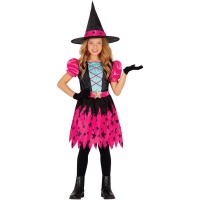 Costume de sorcière rose avec étoiles pour filles