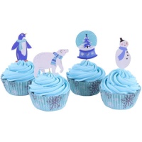 Capsules à cupcake avec pic à bonhomme de neige - 24 pcs.