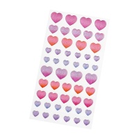 Sticker 3D de coeurs violets avec paillettes - 51 pcs.