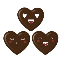 Coeurs en chocolat assortis avec visages - 135 pcs.