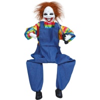 Clown Chucky assis de 70 cm avec son, lumière et mouvement