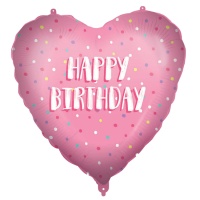 Ballon coeur Happy Birthday rose 46cm - Procos