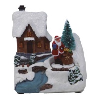 Petite maison avec le Père Noël avec musique et lumière 11 x 13 cm