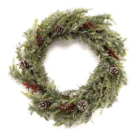 Couronne de Noël en cônes de pin et baies avec lumière 60 x 12 cm