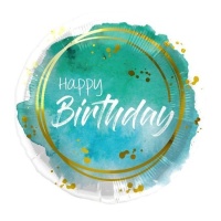 Ballon aquamarine Happy Birthday 45 cm - Folat