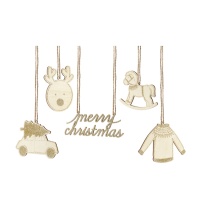 Pendentifs de Noël décoratifs en bois avec paillettes - 10 pcs.