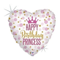 Ballon coeur princesse Happy Birthday 46 cm - Grabo