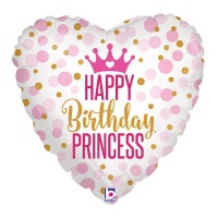 Ballon coeur princesse Happy Birthday 46 cm - Grabo