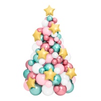 Couronne de ballons pour arbre de Noël avec étoiles roses - 121 pièces