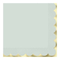 Serviettes de table vert pastel avec bordure dorée 16,5 x 16,5 cm - 16 pcs.