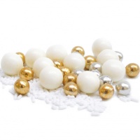 Saupoudrage mélange de perles et nouilles métallisées blanches, dorées et argentées 80 gr - Scrapcooking