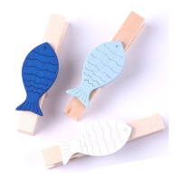 Pince à épiler en bois avec poisson 7 cm - 3 pcs.