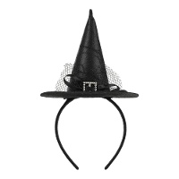 Diadème mini chapeau de sorcière noir avec boucle