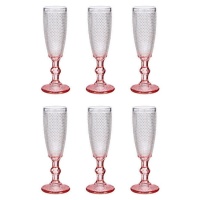 Verre à champagne de 180 ml avec points et base rose - 6 pièces.