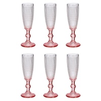 Verre à champagne de 180 ml avec points et base rose - 6 pièces.