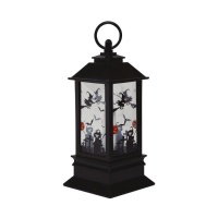 Lanterne d'Halloween noire avec bougie lumineuse
