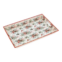 Plateau de 45 x 31 en plastique de Noël à motif floral avec poignées