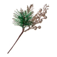 Branche décorative avec pin et fleurs de champagne 20 cm