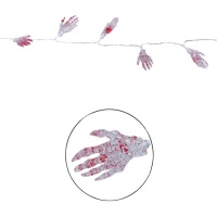 Guirlande de mains de squelette avec 10 LED, 1,15 m de long