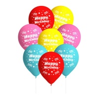 Happy Birthday Ballons en latex 28 cm - Conver Party - 8 pcs.