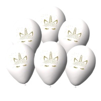 Ballons en latex blanc Licorne 23 cm - Eurofiestas - 6 unités