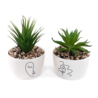 Plante cactus artificielle avec pot à visages 9,5 x 6 cm