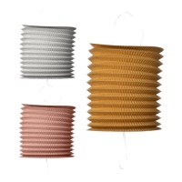 Lanterne tubulaire en papier de 16 cm aux couleurs métalliques - 1 pc.