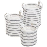 Paniers ronds en tissu rayé gris - 3 pcs.