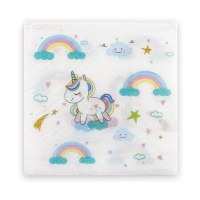 Serviettes de table arc-en-ciel licorne 16,5 x 16,5 cm - 12 unités