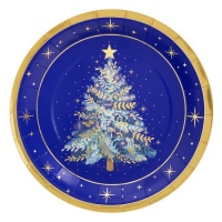 Assiette sapin de Noël bleu nuit 23 cm - 6 pièces