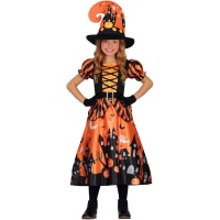Costume de sorcière du château enchanté orange pour filles