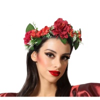 Bandeau de fleurs rouges avec feuilles