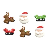 Figurines en sucre du Père Noël, rennes et traîneau - Décorer - 6 unités