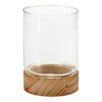 Bougeoir en verre avec base en bois 11,5 x 16 cm - Giftdecor