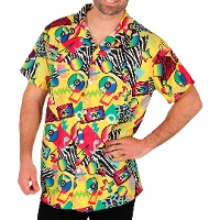 Chemise déguisement années 80 jaune imprimée